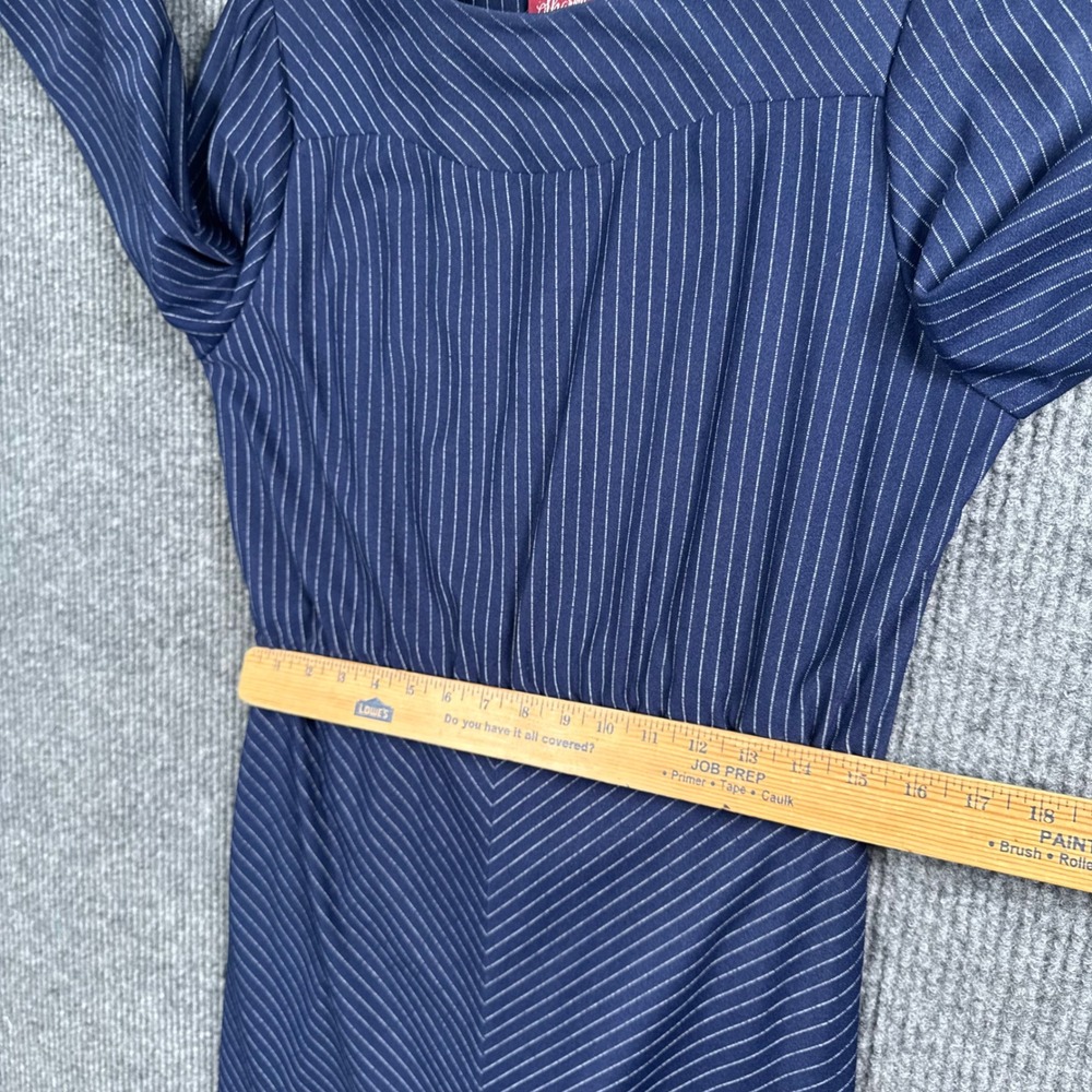 Vintage Sharon Dee Navy Pinstripe Midi Dress Long Sleeve Secretary 80s 10 - Picture 8 of 10